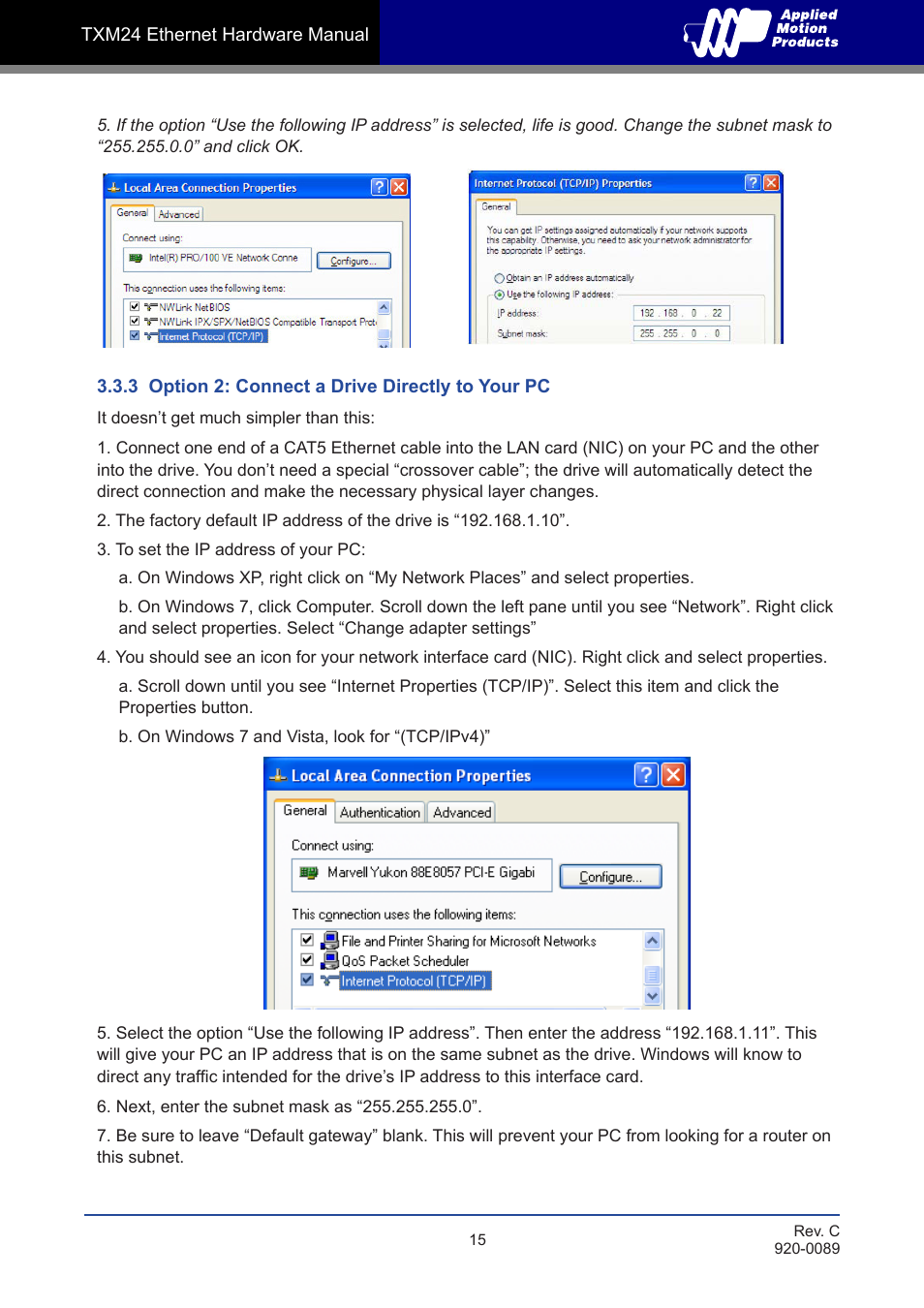 3 option 2: connect a drive directly to your pc | Applied Motion TXM24IP-1EG User Manual | Page 15 / 26