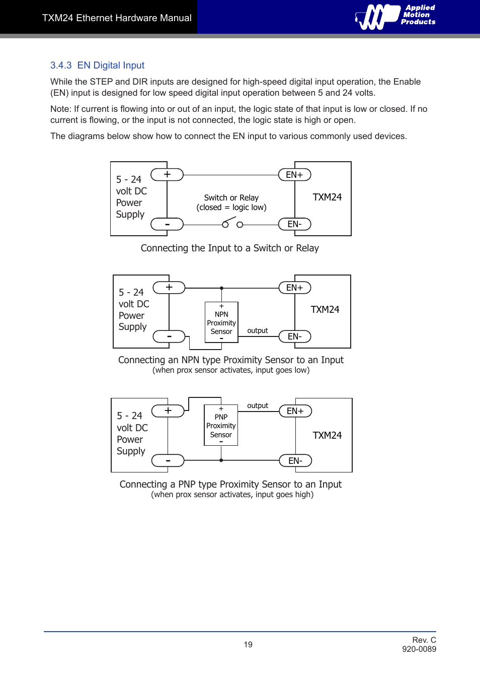 3 en digital input | Applied Motion TXM24IP-1EG User Manual | Page 19 / 26