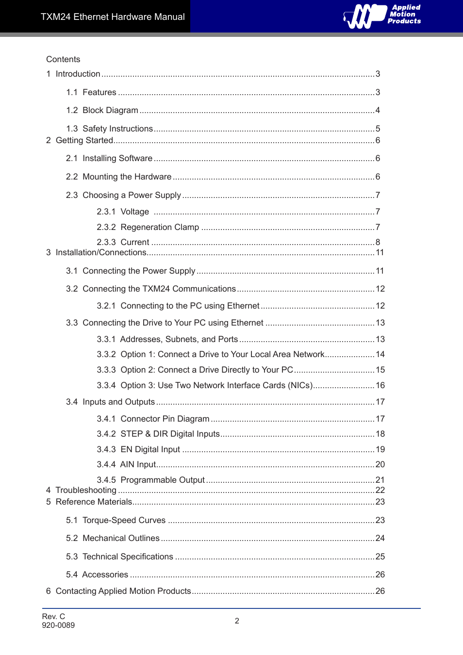 Applied Motion TXM24IP-1EG User Manual | Page 2 / 26