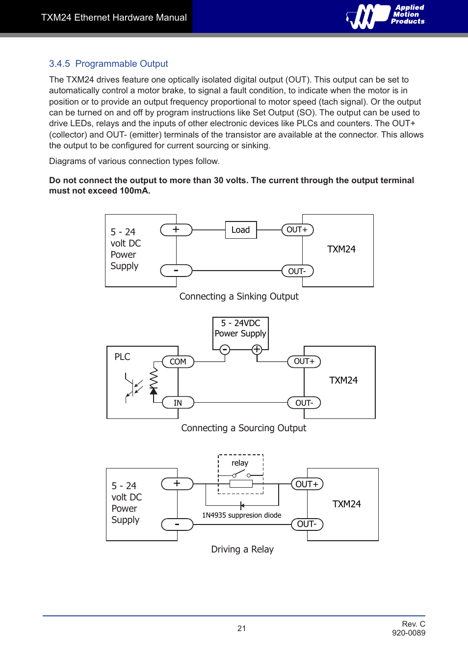5 programmable output | Applied Motion TXM24IP-1EG User Manual | Page 21 / 26
