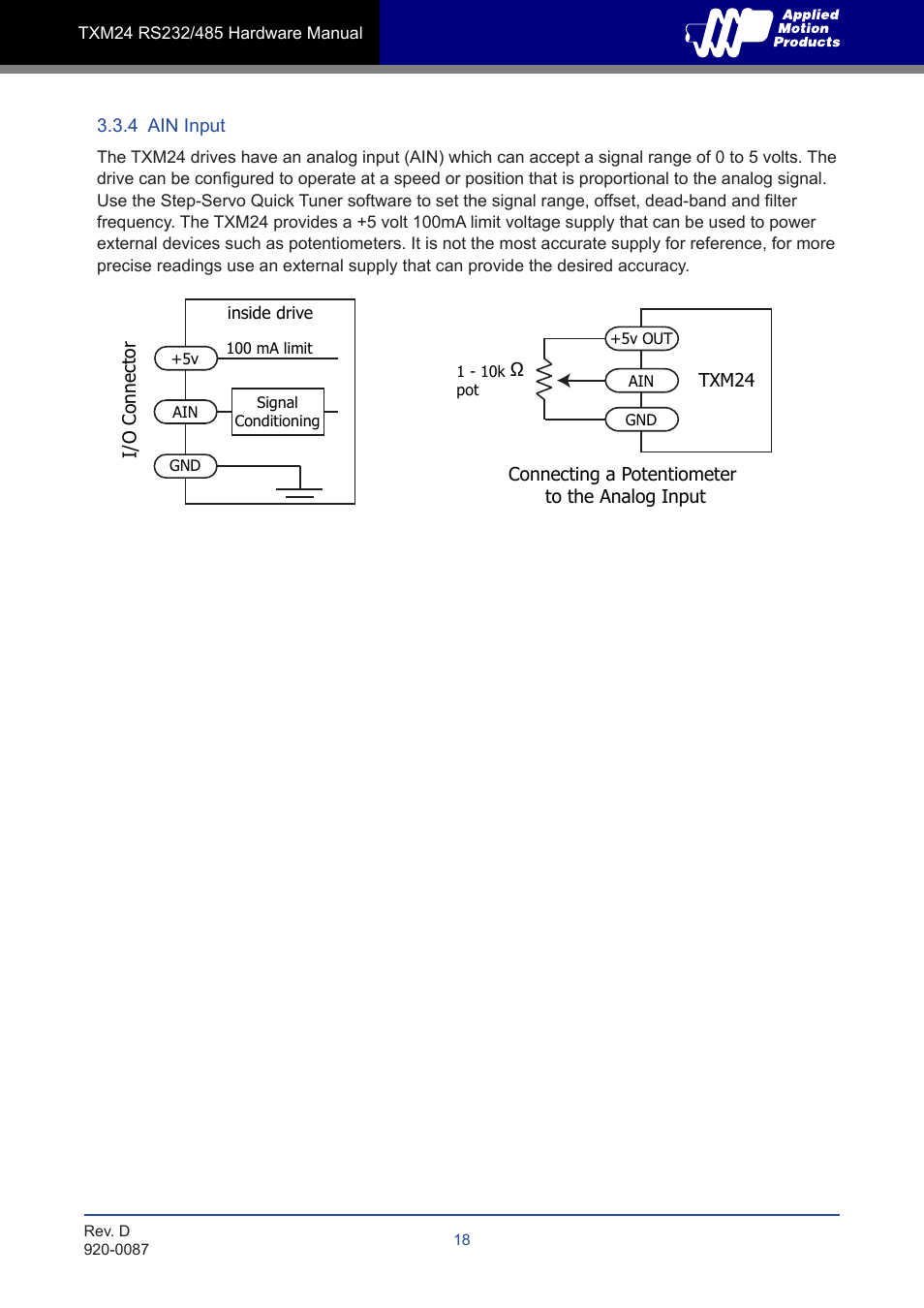 4 ain input | Applied Motion TXM24Q-1AG User Manual | Page 18 / 25