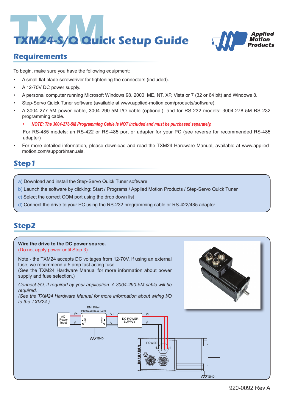 Applied Motion TXM24Q-1AG User Manual | 2 pages