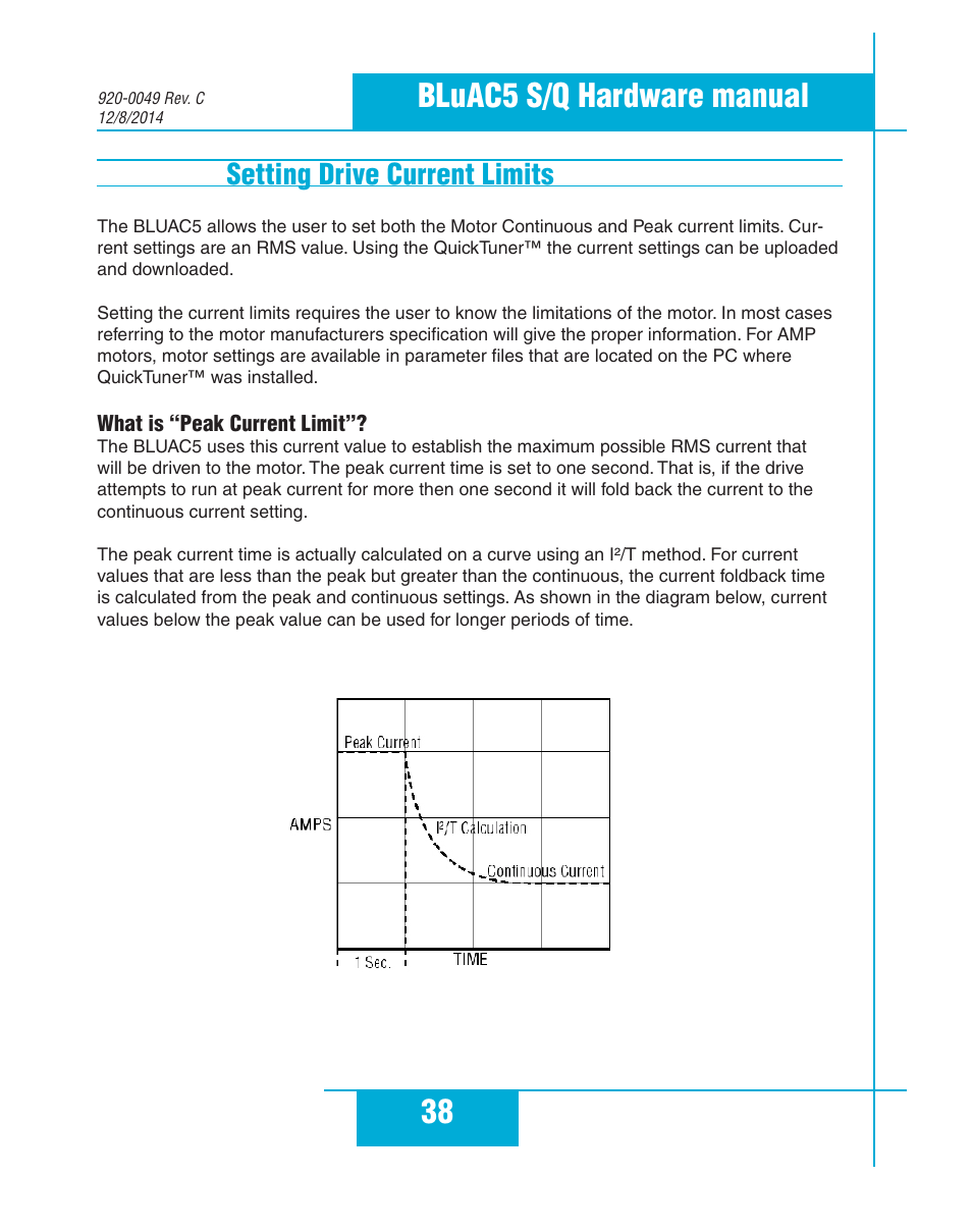 Setting drive current limits, What is “peak current limit, 38 bluac5 s/q hardware manual | Applied Motion BLuAC5-Q User Manual | Page 38 / 46