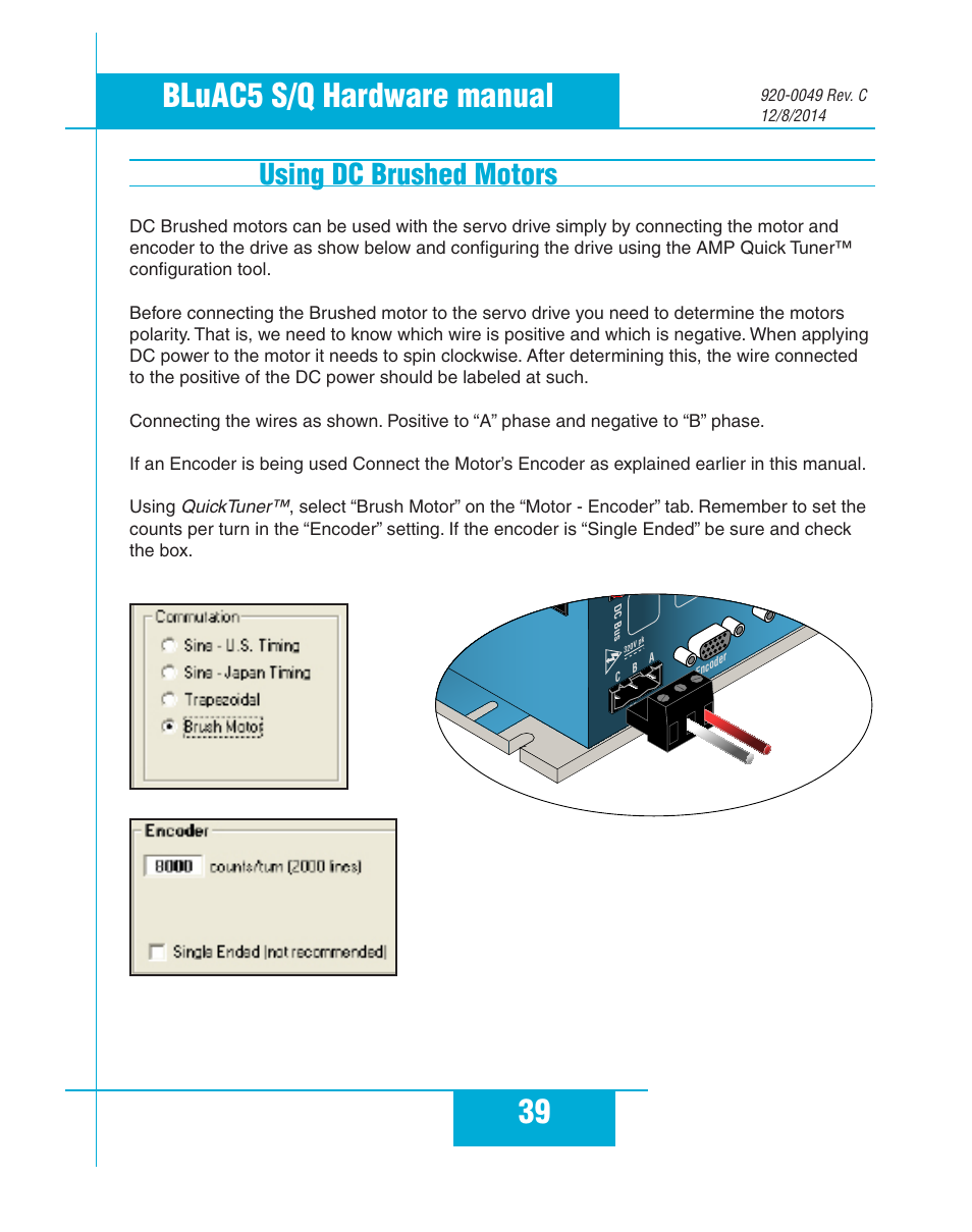 Using dc brushed motors, 39 bluac5 s/q hardware manual | Applied Motion BLuAC5-Q User Manual | Page 39 / 46