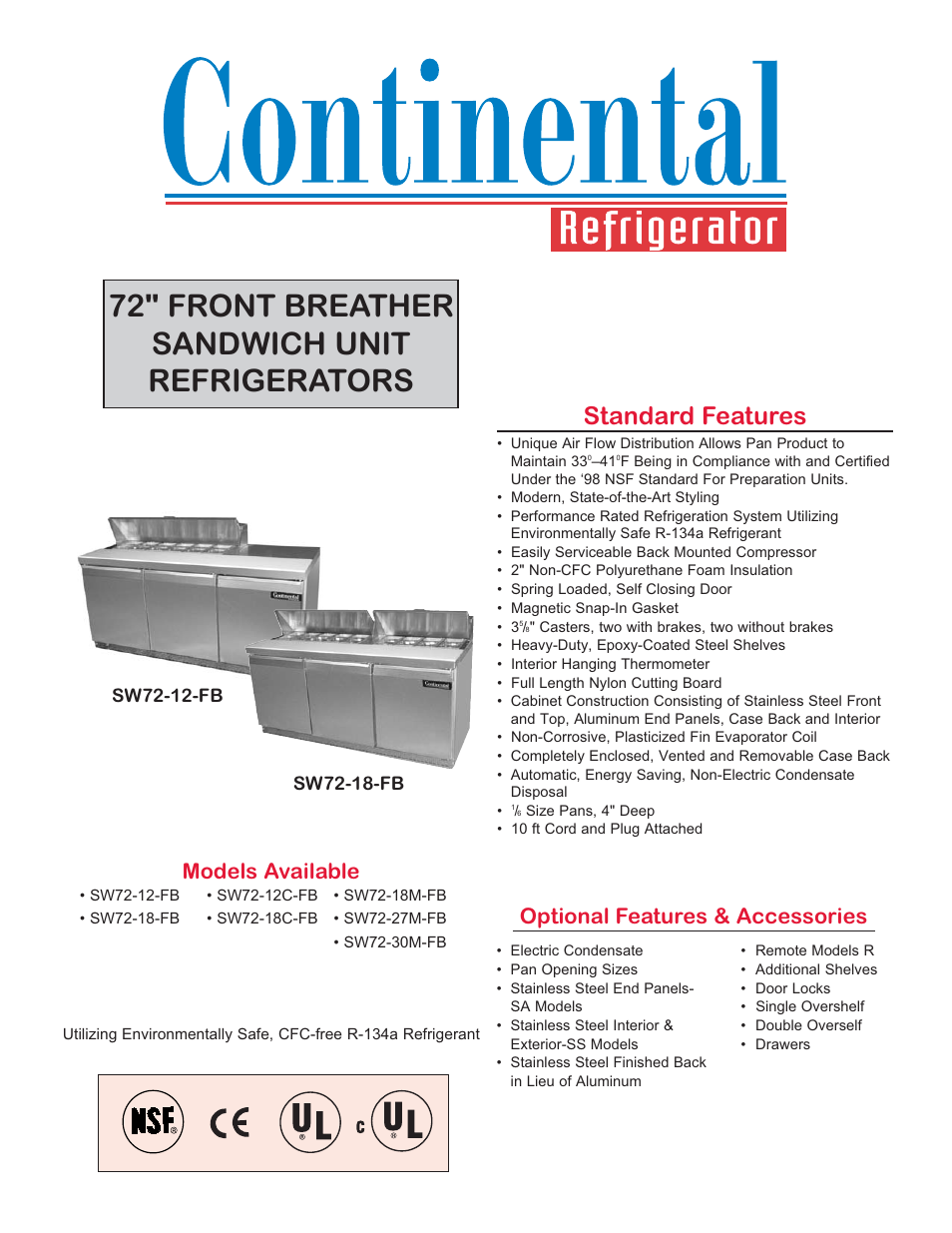 Continental Refrigerator SW72-18-FB User Manual | 2 pages