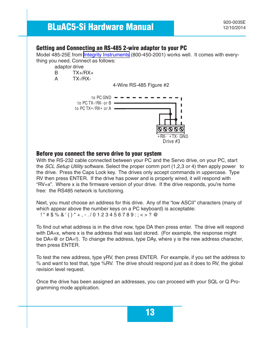 Before you connect the servo drive to your system, 13 bluac5-si hardware manual | Applied Motion BLuAC5-Si User Manual | Page 13 / 38