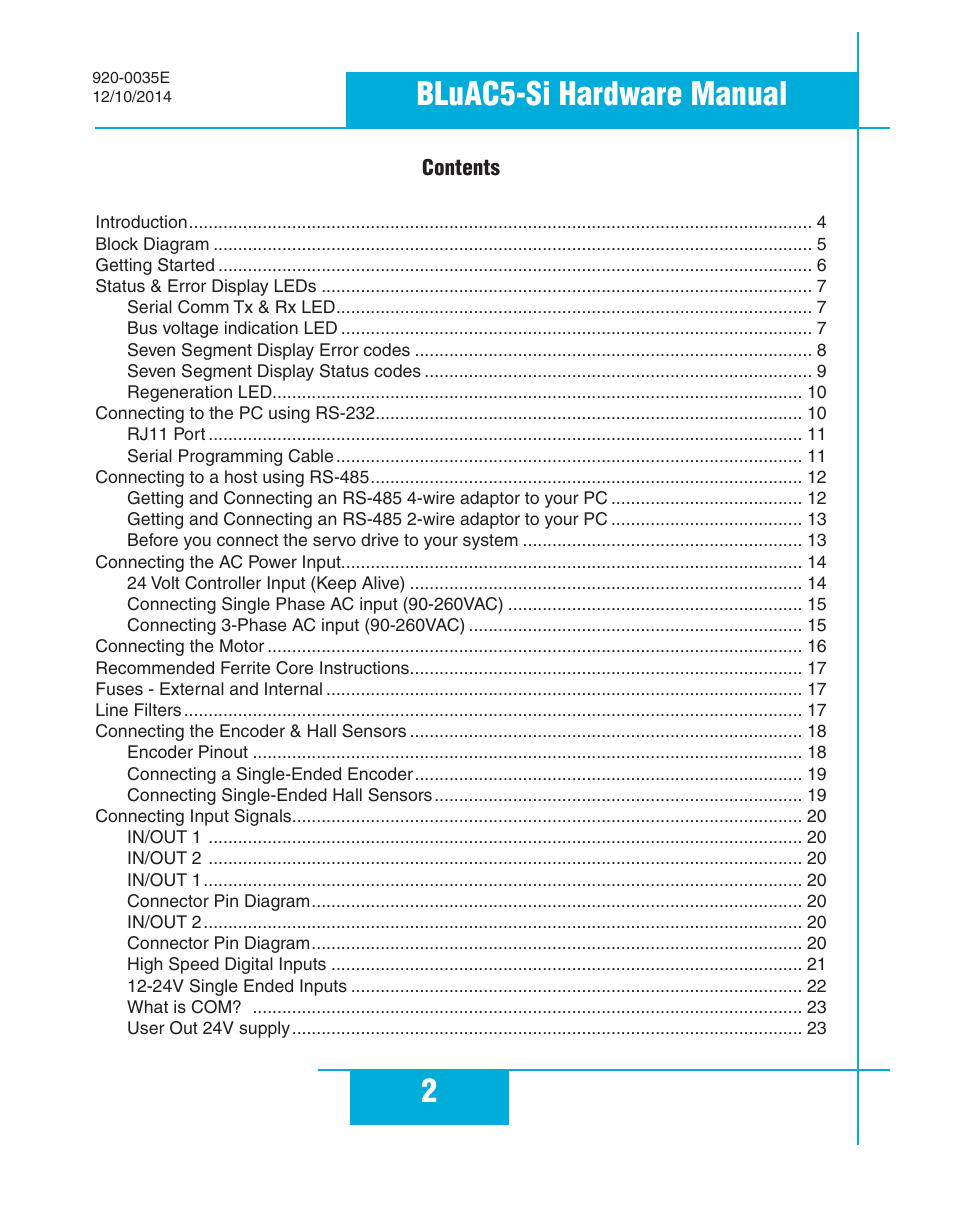2bluac5-si hardware manual | Applied Motion BLuAC5-Si User Manual | Page 2 / 38