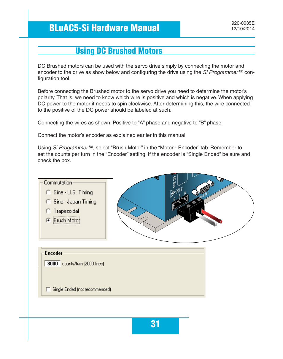 Using dc brushed motors, 31 bluac5-si hardware manual | Applied Motion BLuAC5-Si User Manual | Page 31 / 38