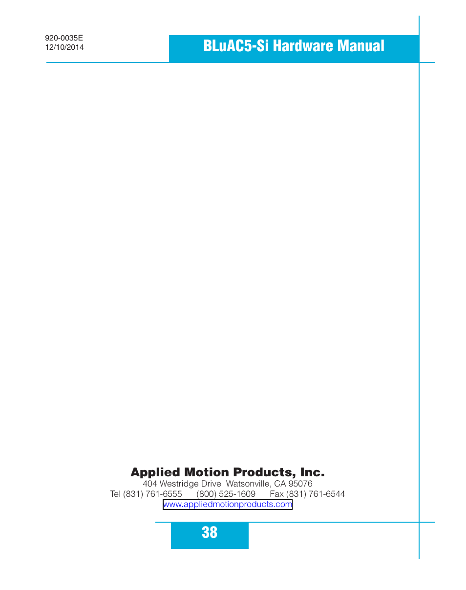38 bluac5-si hardware manual | Applied Motion BLuAC5-Si User Manual | Page 38 / 38
