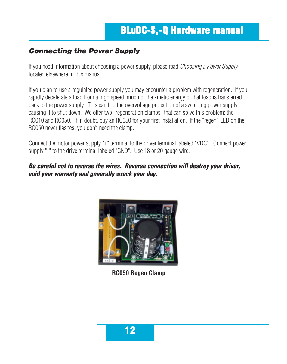 Connecting the power supply | Applied Motion BLuDC4-Q User Manual | Page 12 / 32