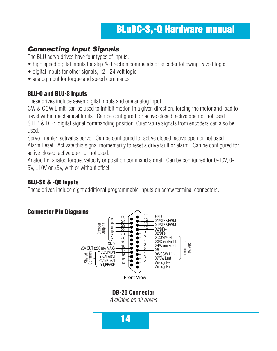 Connecting input signals | Applied Motion BLuDC4-Q User Manual | Page 14 / 32