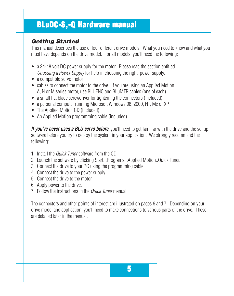 Getting started | Applied Motion BLuDC4-Q User Manual | Page 5 / 32