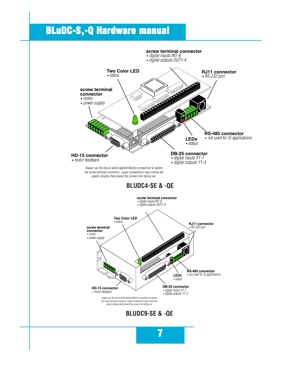 Bludc4-se & -qe bludc9-se & -qe | Applied Motion BLuDC4-Q User Manual | Page 7 / 32