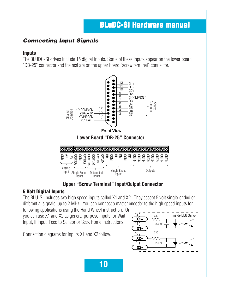Connecting input signals, Inputs 5 volt digital inputs | Applied Motion BLuDC4-Si User Manual | Page 10 / 26