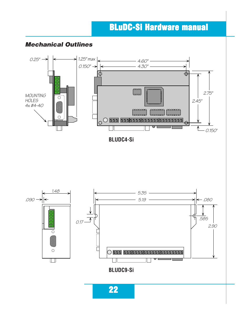 Mechanical outlines | Applied Motion BLuDC4-Si User Manual | Page 22 / 26