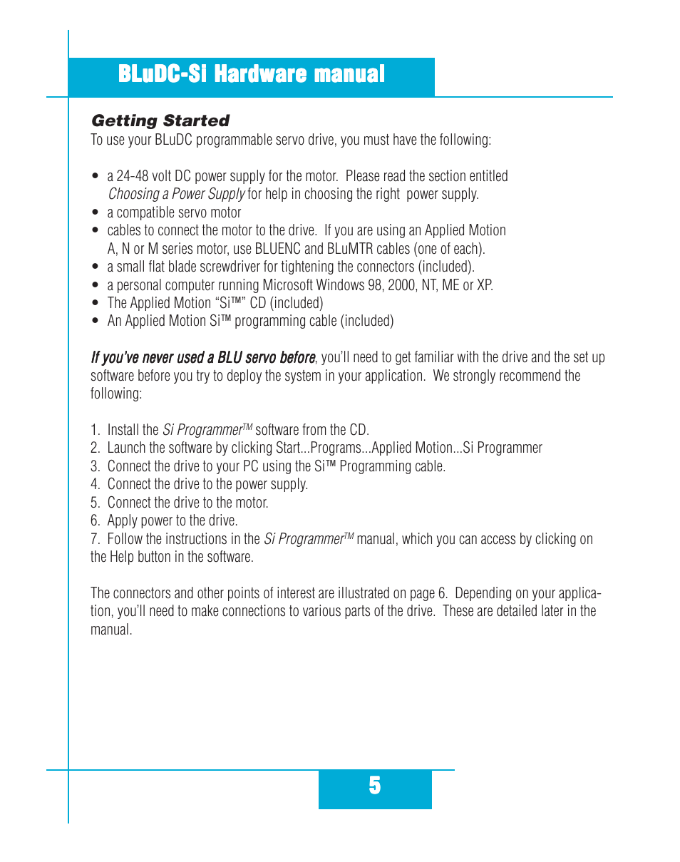 Getting started | Applied Motion BLuDC4-Si User Manual | Page 5 / 26