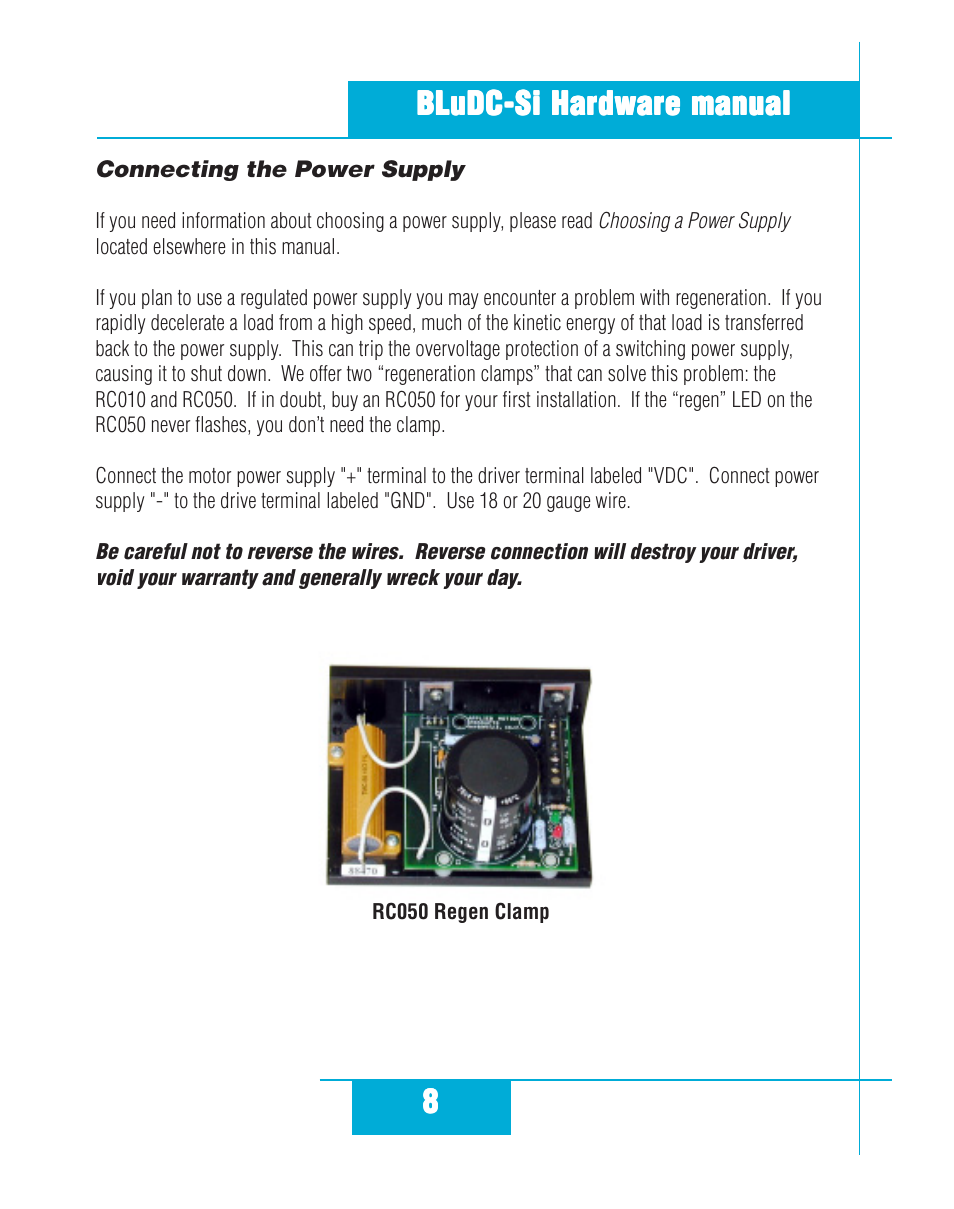 Connecting the power supply | Applied Motion BLuDC4-Si User Manual | Page 8 / 26