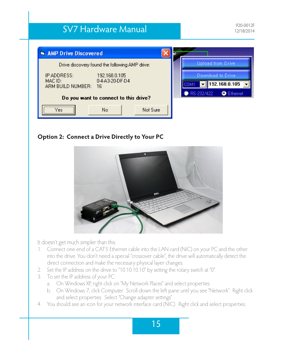 Option 2: connect a drive directly to your pc, 15 sv7 hardware manual | Applied Motion SV7-C-CE User Manual | Page 15 / 53