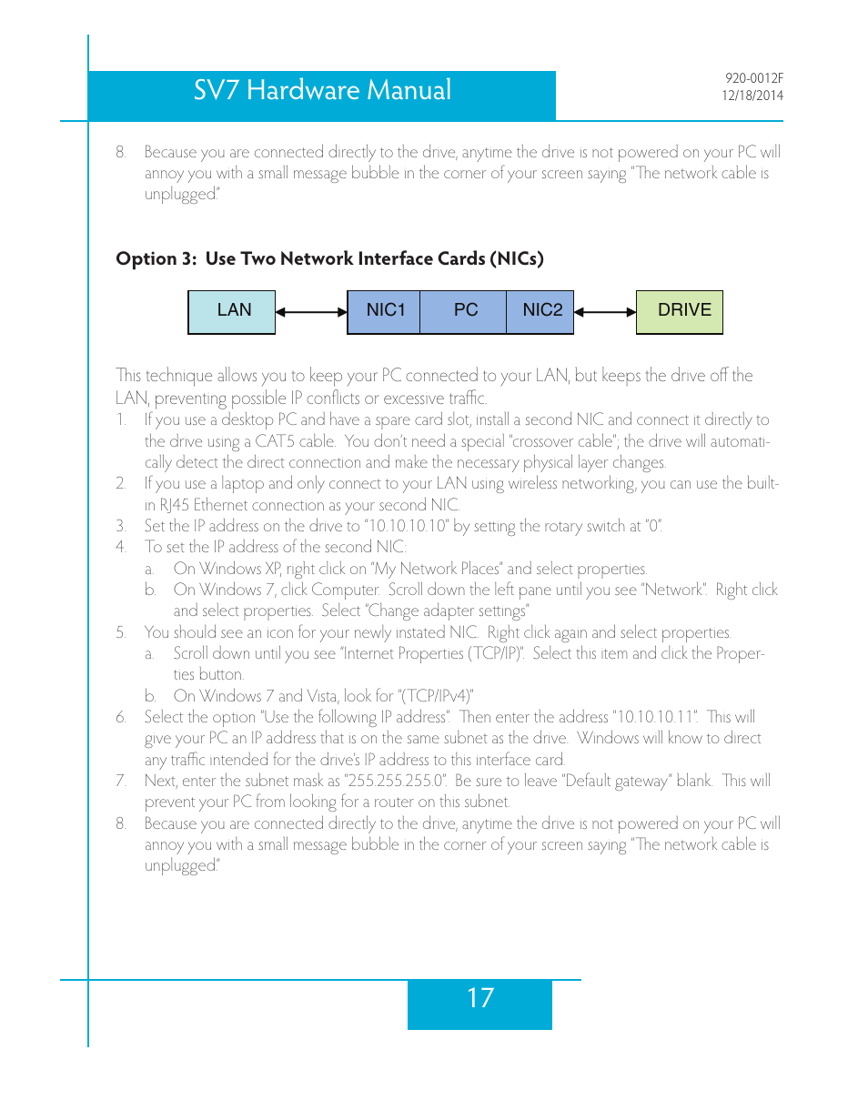 Option 3: use two network interface cards (nics), 17 sv7 hardware manual | Applied Motion SV7-C-CE User Manual | Page 17 / 53