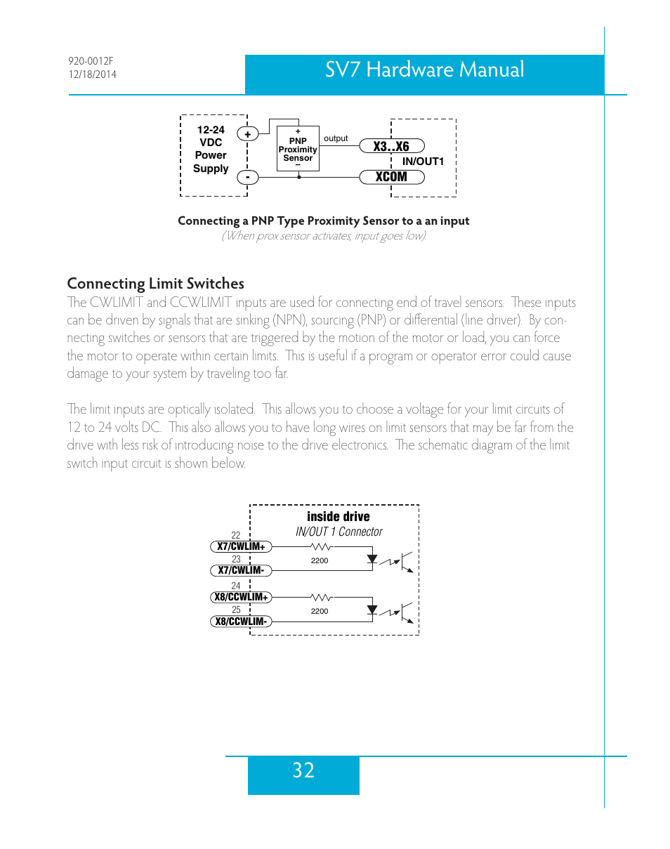 Connecting limit switches, 32 sv7 hardware manual | Applied Motion SV7-C-CE User Manual | Page 32 / 53