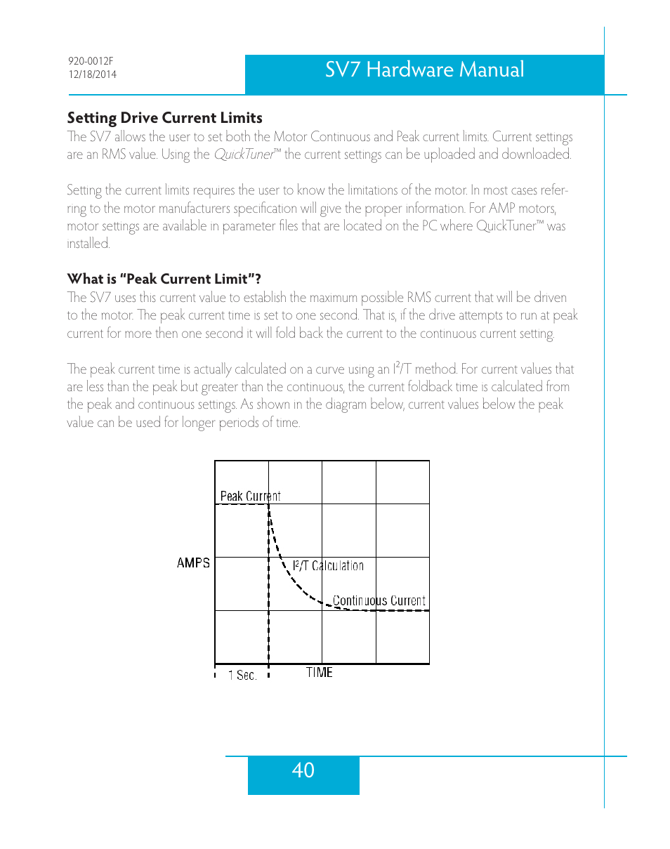 Setting drive current limits, What is “peak current limit, 40 sv7 hardware manual | Applied Motion SV7-C-CE User Manual | Page 40 / 53