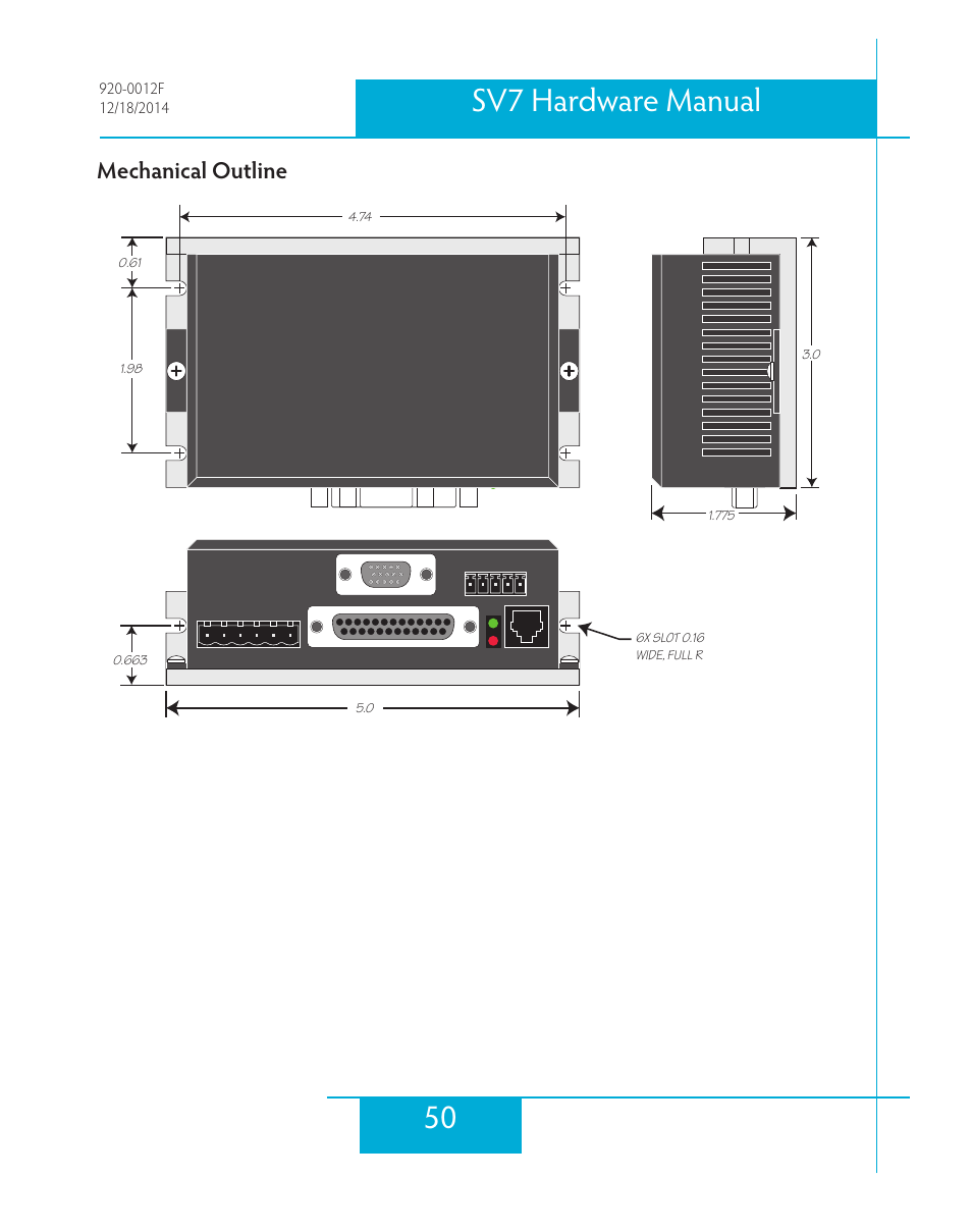 Mechanical outline, 50 sv7 hardware manual | Applied Motion SV7-C-CE User Manual | Page 50 / 53