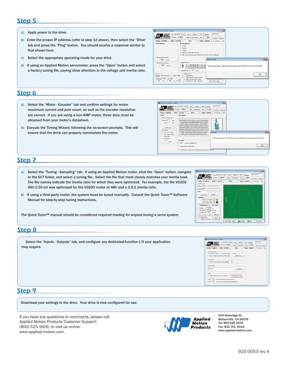 Step 6, Step 7, Step 8 | Step 9, Step 5 | Applied Motion SV7-IP-EE User Manual | Page 2 / 2