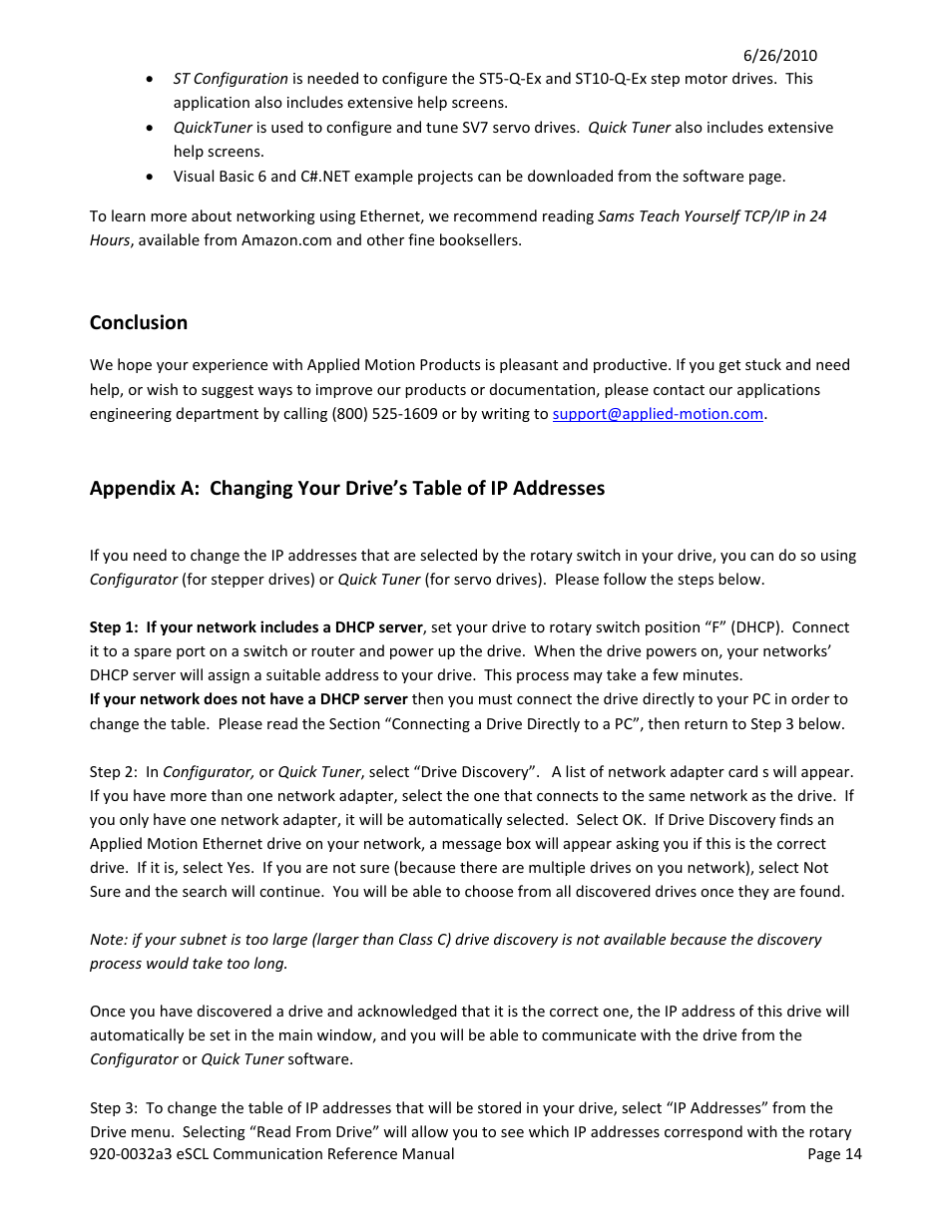 Conclusion | Applied Motion SV7-Q-EE User Manual | Page 14 / 19