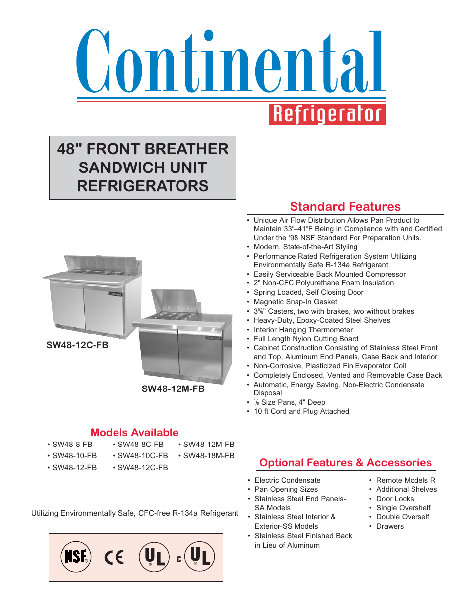 Continental Refrigerator SW48-12-FB User Manual | 2 pages