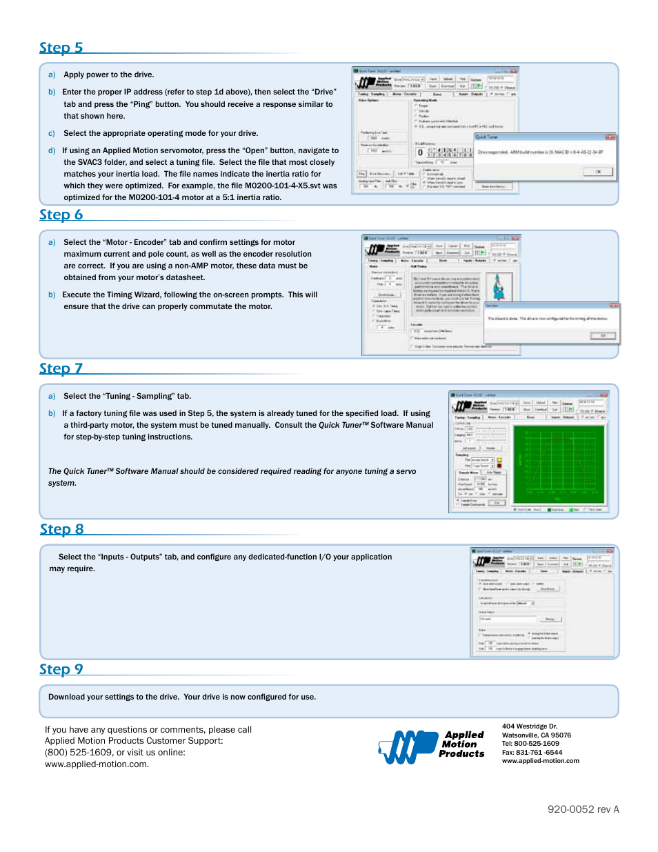 Step 5, Step 6, Step 7 | Step 8, Step 9 | Applied Motion SVAC3-IP-E120 User Manual | Page 2 / 2