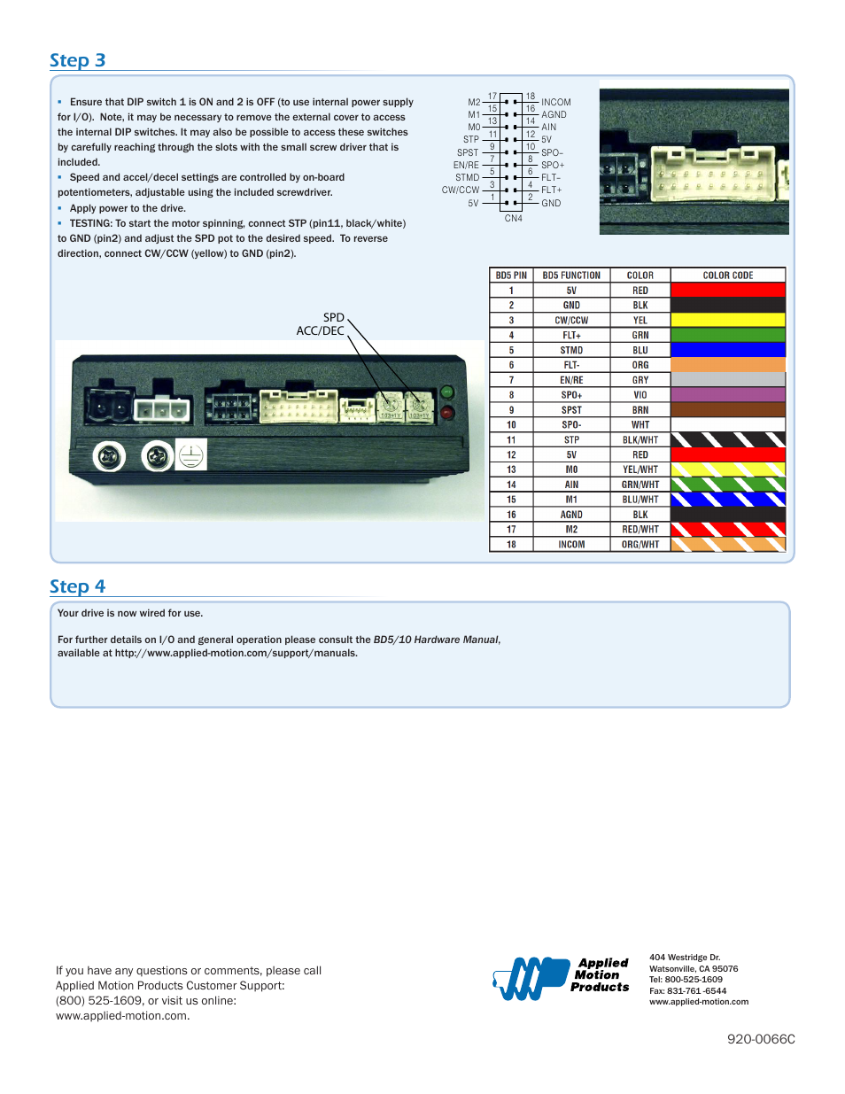 Acc/dec spd, Step 3, Step 4 | Applied Motion BD10-H4-AH User Manual | Page 2 / 2