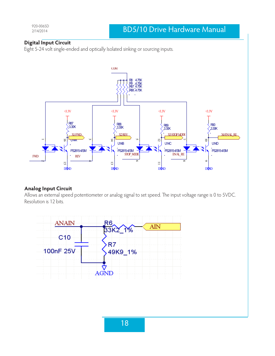Digital input circuit, Analog input circuit | Applied Motion BD10-H4-AH User Manual | Page 18 / 36