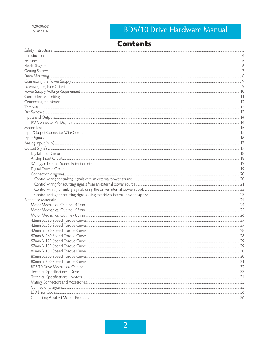 Applied Motion BD10-H4-AH User Manual | Page 2 / 36