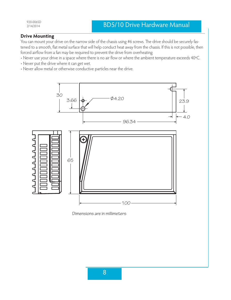 Drive mounting, 8bd5/10 drive hardware manual | Applied Motion BD10-H4-AH User Manual | Page 8 / 36