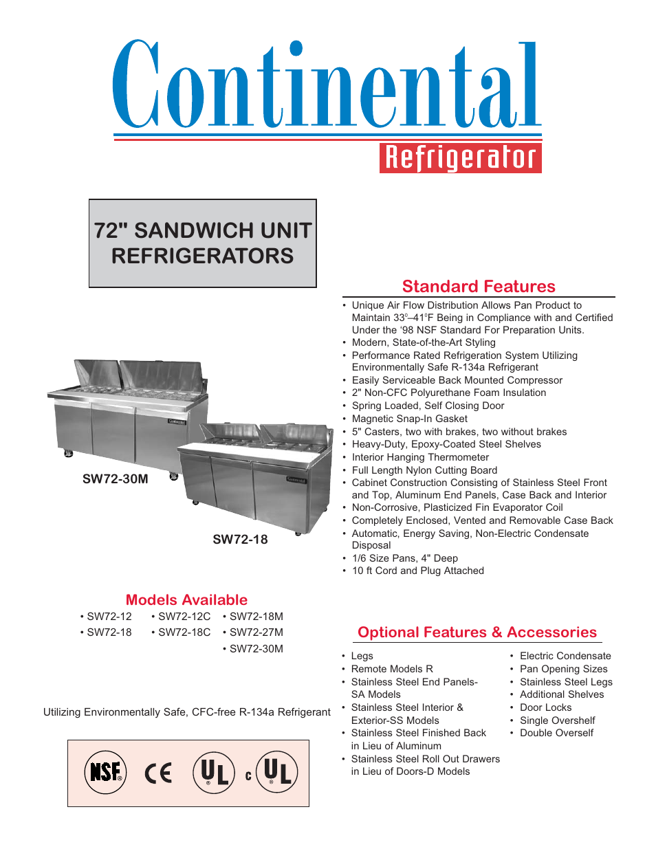 Continental Refrigerator SW72-12 User Manual | 2 pages