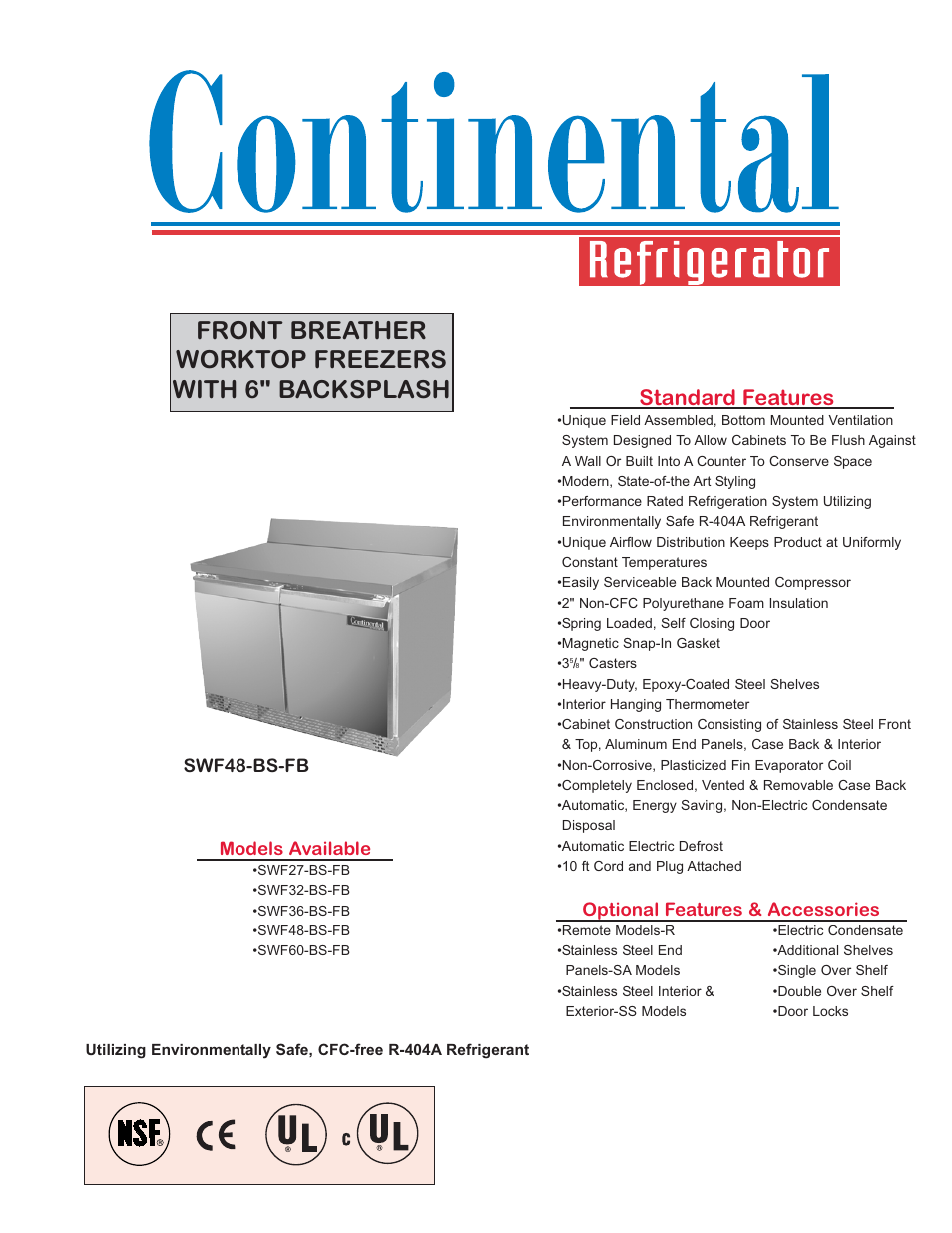 Continental Refrigerator SWF32-BS-FB User Manual | 2 pages