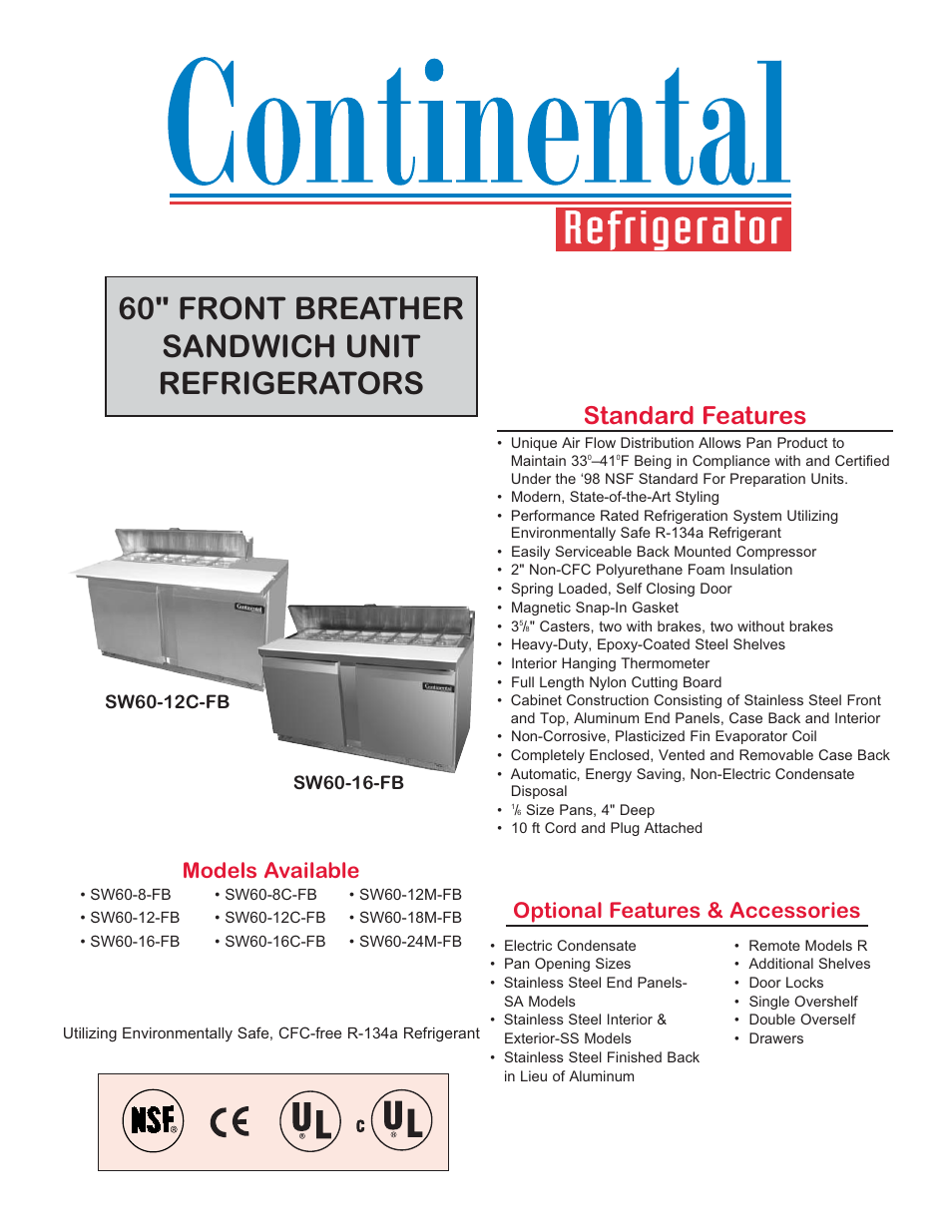 Continental Refrigerator SW60-8-FB User Manual | 2 pages