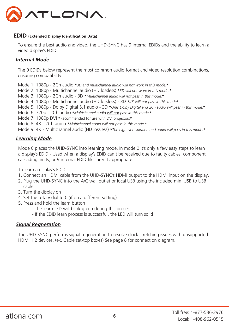Edid | Atlona ATUHD SYNC User Manual | Page 6 / 12