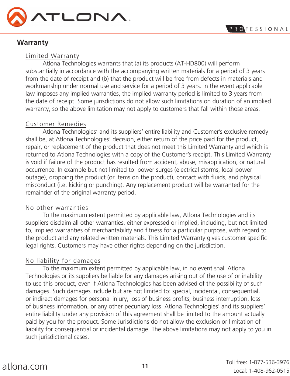 Atlona AT HD800 User Manual | Page 11 / 12