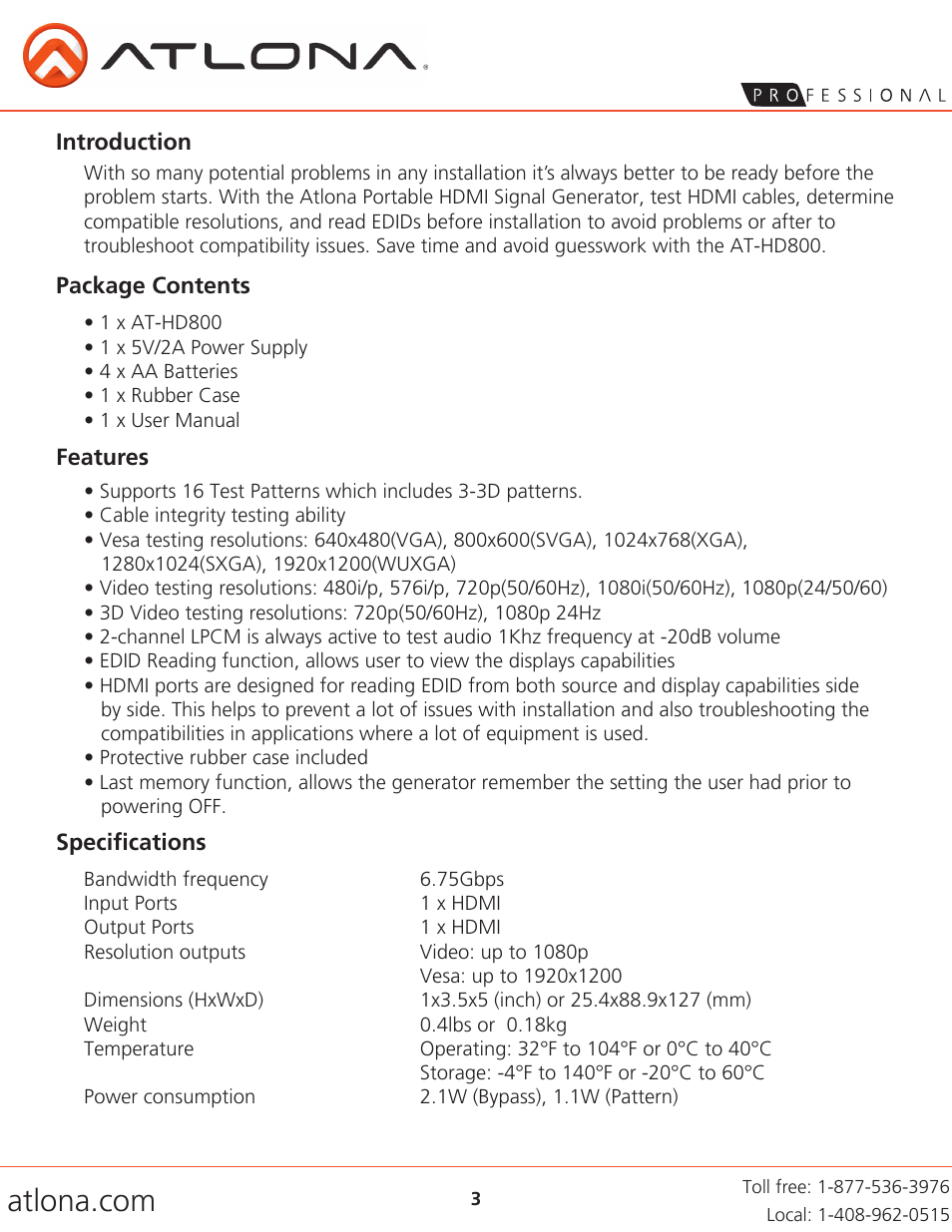 Atlona AT HD800 User Manual | Page 3 / 12