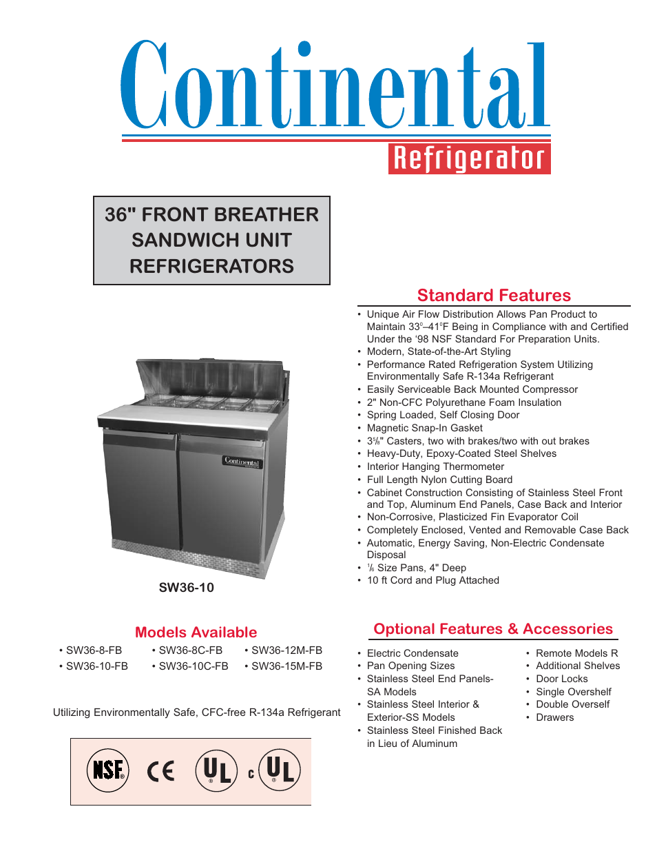 Continental Refrigerator SW36-8C-FB User Manual | 2 pages