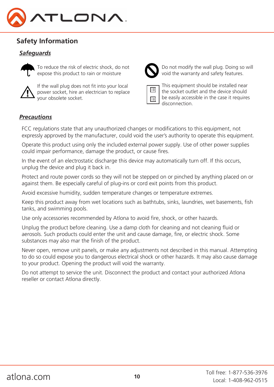 Safety information | Atlona AT HD800 V3 User Manual | Page 10 / 12