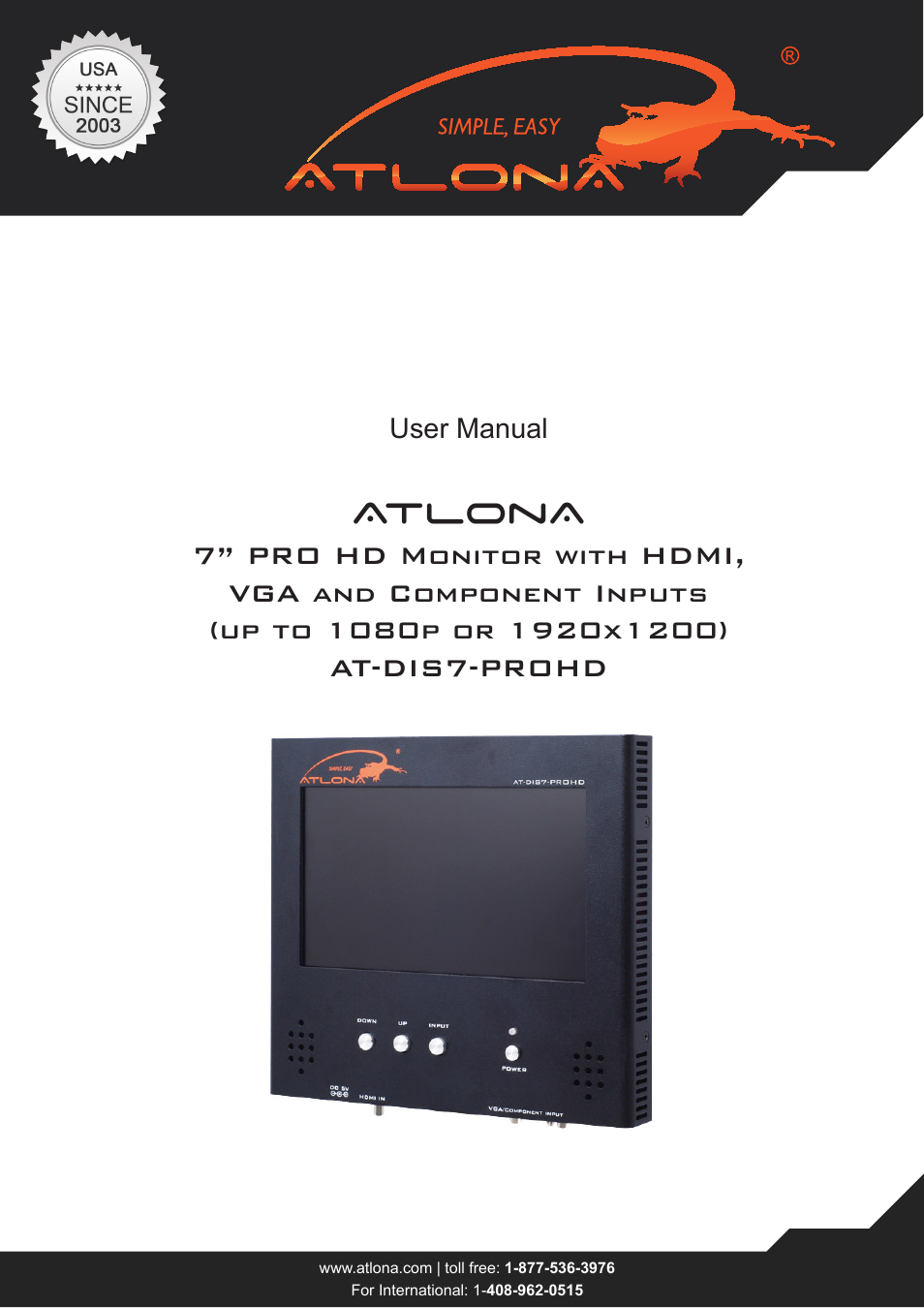 Atlona AT DIS7 PROHD User Manual | 8 pages
