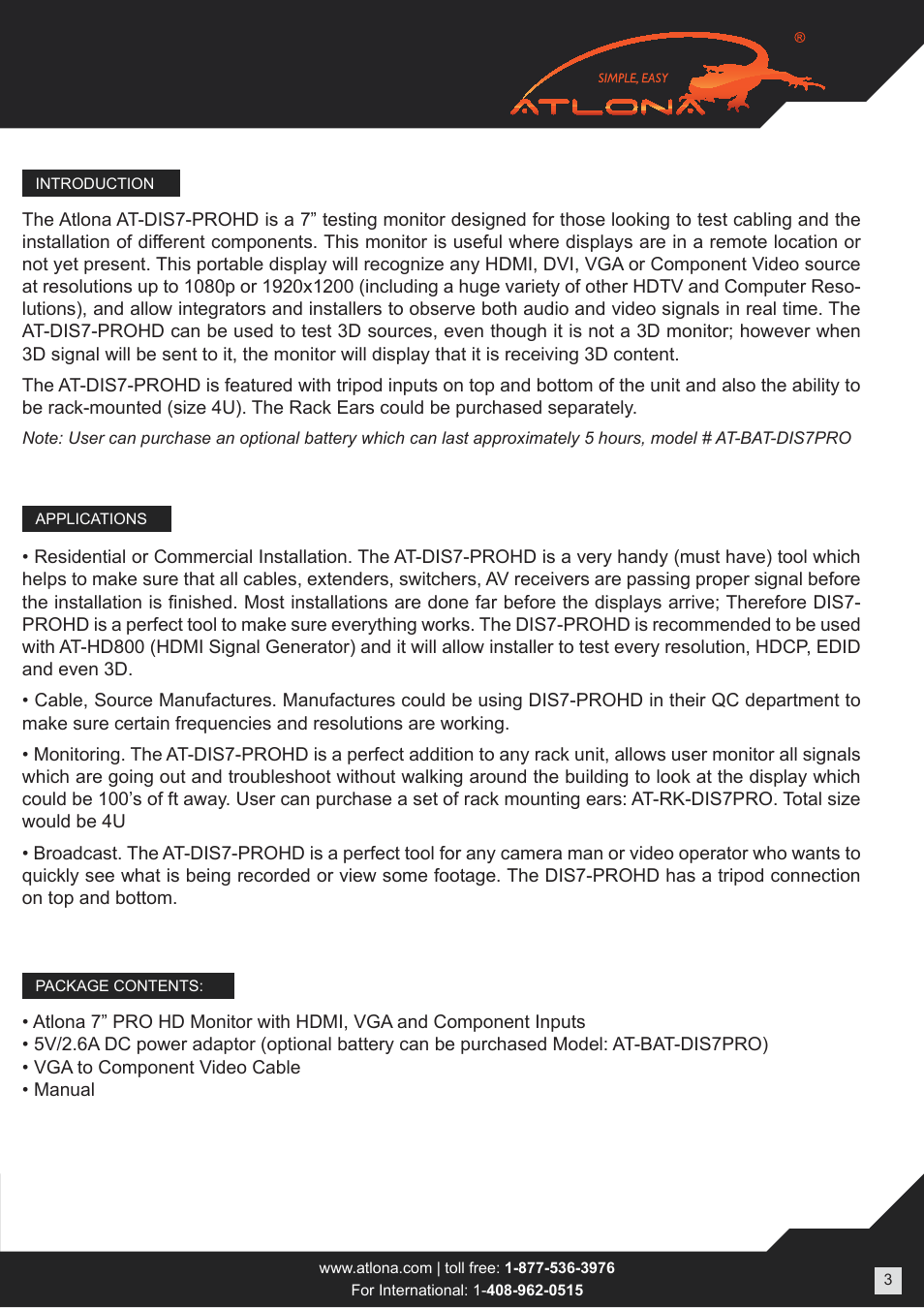 Atlona AT DIS7 PROHD User Manual | Page 3 / 8
