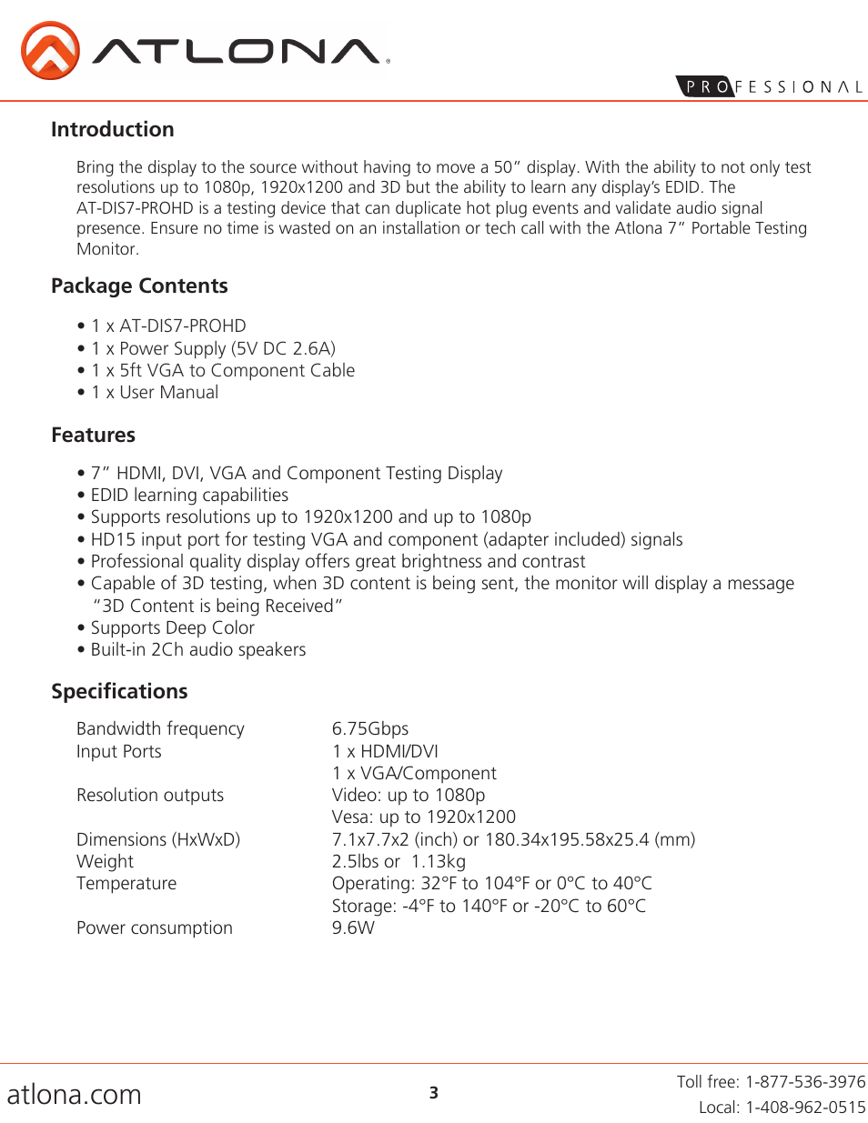 Atlona AT DIS7 PROHD User Manual | Page 3 / 8