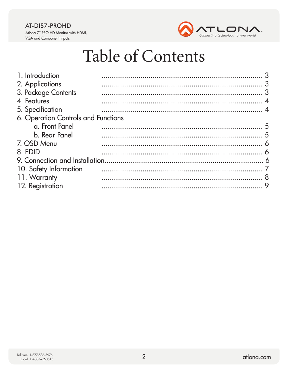 Atlona AT DIS7 PROHD V2 User Manual | Page 2 / 9