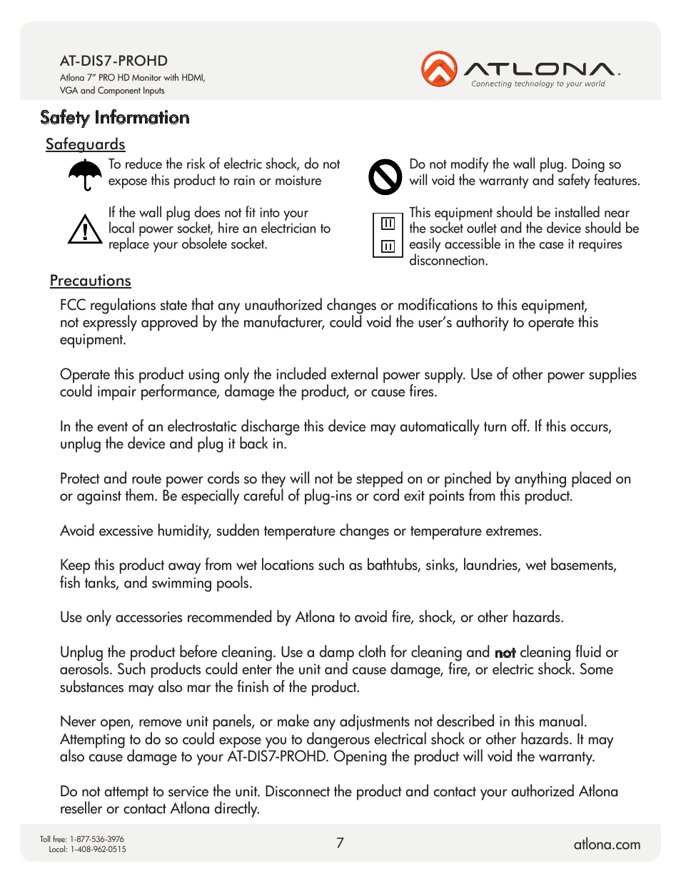 Safety information | Atlona AT DIS7 PROHD V2 User Manual | Page 7 / 9