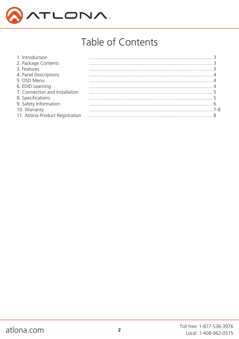 Atlona AT DIS7 PROHD V2 User Manual | Page 2 / 8