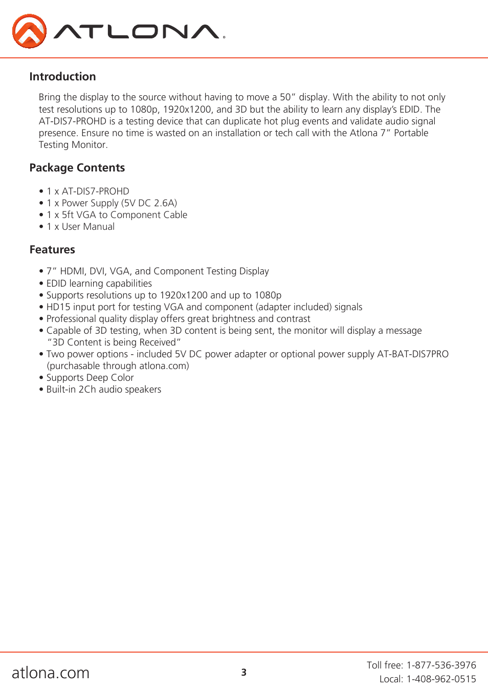 Atlona AT DIS7 PROHD V2 User Manual | Page 3 / 8