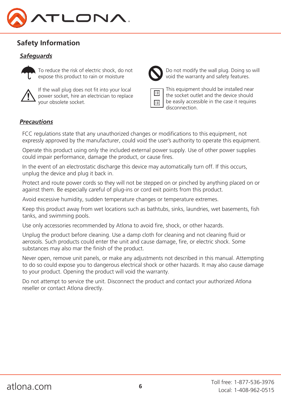 Safety information | Atlona AT DIS7 PROHD V2 User Manual | Page 6 / 8